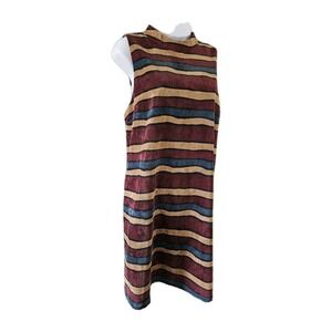 Envy Dress Womens Large Multicolor Sleeveless Corduroy Striped Retro Mod Knee